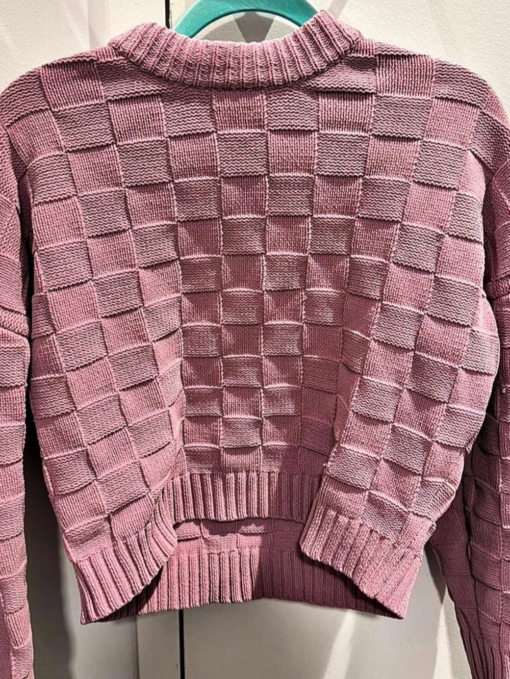 Abercrombie & Fitch Checkered Stitch Crewneck Sweater Pink Small